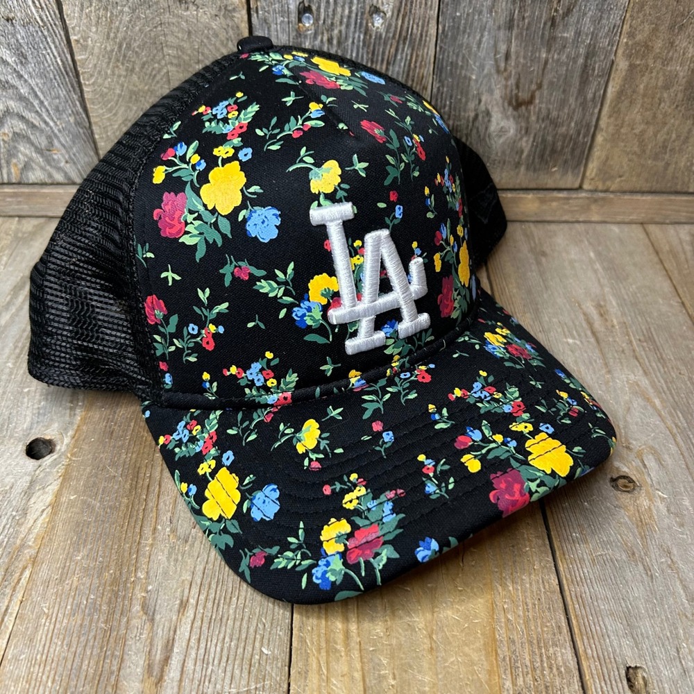 New Era 9FORTY Los Angeles Dodgers Floral Trucker Hat Black Snapback MLB Cap